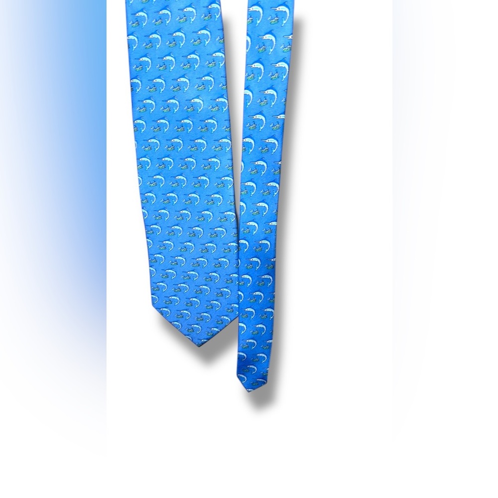 Bass Men's Silk Tie Blue Fisherman Fly Novelty Print